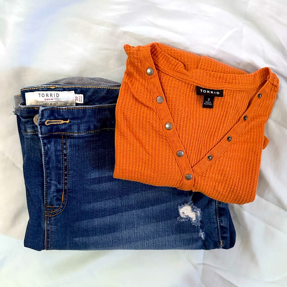 Long sleeve Henley and Jeans Shorts